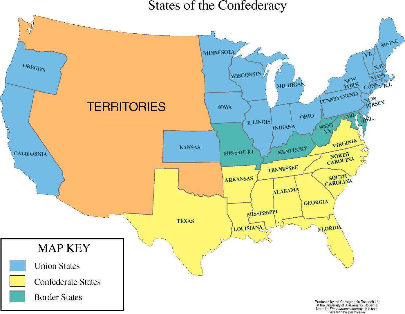 Confederate Union And Border States Map - United States Map